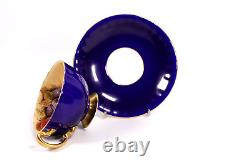 Aynsley Cup Saucer Orchard Gold Deep Blue Circa 1960s