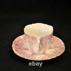 Aynsley Cup & Saucer Pattern #8127 Red Scroll Work Florals Fruit 1892-1905 Gold