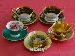 Aynsley Cups Saucers Gold Signed Bailey Assortment of 5 sets