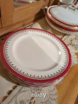 Aynsley Durham Maroon Gold Wavy Tea Set Plates Tureen See Description Free Post