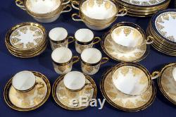 Aynsley Fine Bone China 13077 Cobalt Blue Gold Lace 66 pcs Plates Cup Saucer etc