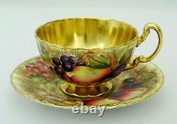 Aynsley Fruit Orchard Gold Footed Cup & Saucer Set Pieces Signed D Jones