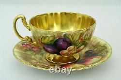 Aynsley Fruit Orchard Gold Footed Cup & Saucer Set Pieces Signed D Jones