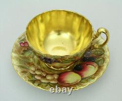 Aynsley Fruit Orchard Gold Footed Cup & Saucer Set Pieces Signed D Jones