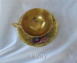 Aynsley Gold Cup Saucer Hand painted by D. Jones All Fruits Pattern C746
