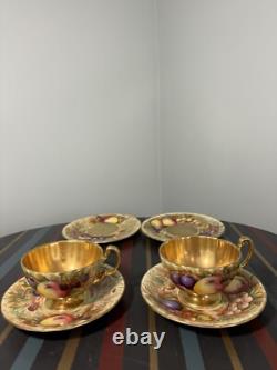 Aynsley Gold Orchard Fruits Demitasse Cup & Saucer & Plate 2 x Trio Sets Signed