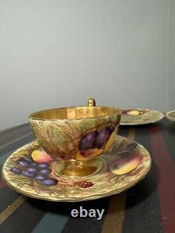 Aynsley Gold Orchard Fruits Demitasse Cup & Saucer & Plate 2 x Trio Sets Signed