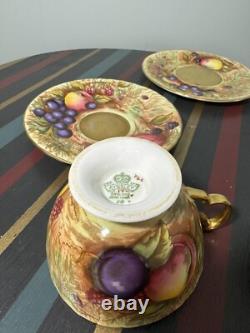 Aynsley Gold Orchard Fruits Demitasse Cup & Saucer & Plate 2 x Trio Sets Signed