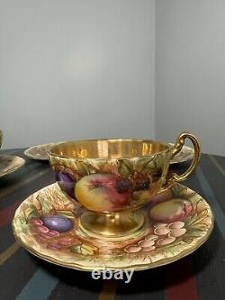 Aynsley Gold Orchard Fruits Demitasse Cup & Saucer & Plate 2 x Trio Sets Signed