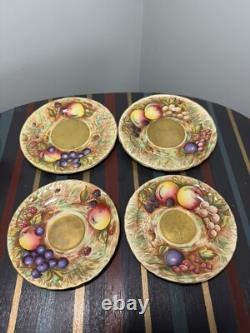 Aynsley Gold Orchard Fruits Demitasse Cup & Saucer & Plate 2 x Trio Sets Signed