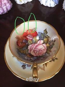 Aynsley Gold Signed J A Bailey Cabbage Rose Tea Cup & Saucer