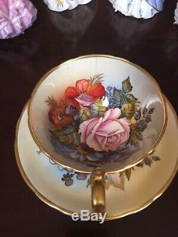 Aynsley Gold Signed J A Bailey Cabbage Rose Tea Cup & Saucer