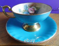 Aynsley Hip Rose Blue Cornflower, Daisy Wheat Ear Pattern Cup Saucer Turquoise