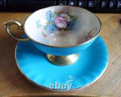 Aynsley Hip Rose Blue Cornflower, Daisy Wheat Ear Pattern Cup Saucer Turquoise