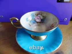 Aynsley Hip Rose Blue Cornflower, Daisy Wheat Ear Pattern Cup Saucer Turquoise
