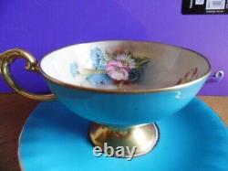 Aynsley Hip Rose Blue Cornflower, Daisy Wheat Ear Pattern Cup Saucer Turquoise