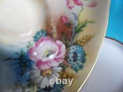 Aynsley Hip Rose Blue Cornflower, Daisy Wheat Ear Pattern Cup Saucer Turquoise