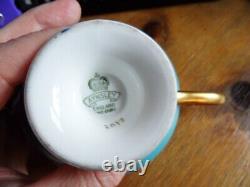 Aynsley Hip Rose Blue Cornflower, Daisy Wheat Ear Pattern Cup Saucer Turquoise