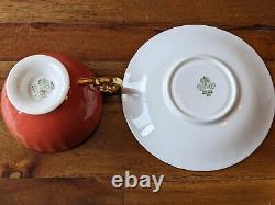 Aynsley JA Bailey Cabbage Rose Bouquet Orange Gold Ribbed Teacup Tea Cup saucer