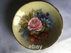 Aynsley J A Bailey Cup & Saucer Cabbage Rose Floral Gold Teacup Signed Rare