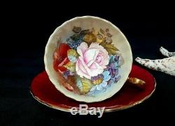 Aynsley J. A. Bailey Signed Hand Painted Burgundy Gold Cabbage Rose Cup & Saucer