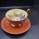 Aynsley J. A. Bailey Signed Hand Painted Floral Tea Cup & Saucer Orange Gold