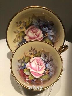 Aynsley J A Bailey Signed Tea Cup & Saucer Cabbage Rose Floral Gold