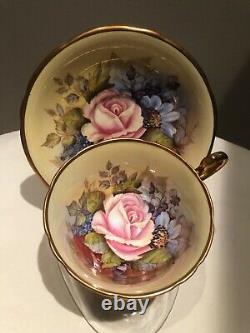 Aynsley J A Bailey Signed Tea Cup & Saucer Cabbage Rose Floral Gold