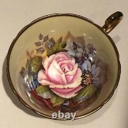 Aynsley J A Bailey Signed Tea Cup & Saucer Cabbage Rose Floral Gold