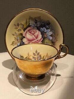 Aynsley J A Bailey Signed Tea Cup & Saucer Cabbage Rose Floral Gold