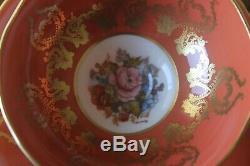 Aynsley J. A. Bailey Tea Cup Saucer Cabbage Rose Bouquet Gold Orange Pedestal