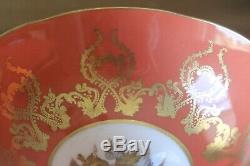 Aynsley J. A. Bailey Tea Cup Saucer Cabbage Rose Bouquet Gold Orange Pedestal