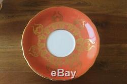 Aynsley J. A. Bailey Tea Cup Saucer Cabbage Rose Bouquet Gold Orange Pedestal