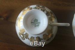 Aynsley J. A. Bailey Tea Cup Saucer Cabbage Rose Bouquet Gold Orange Pedestal