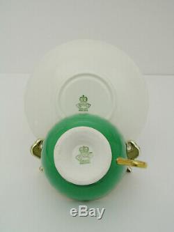 Aynsley Magnolia Flowers Footed Cup & Saucer Set Green & Gold Trim England