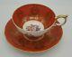 Aynsley Orange Gold Floral Center Footed Tea Cup & Saucer Rare C. 1930s Signed