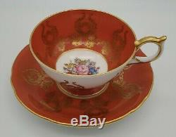 Aynsley Orange Gold Floral Center Footed Tea Cup & Saucer RARE c. 1930s Signed