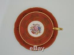 Aynsley Orange Gold Floral Center Footed Tea Cup & Saucer RARE c. 1930s Signed