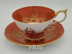 Aynsley Orange Gold Floral Center Footed Tea Cup & Saucer RARE c. 1930s Signed