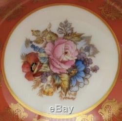 Aynsley Orange Gold Floral Center Footed Tea Cup & Saucer RARE c. 1930s Signed