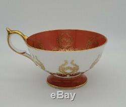 Aynsley Orange Gold Floral Center Footed Tea Cup & Saucer RARE c. 1930s Signed