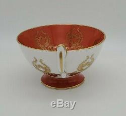 Aynsley Orange Gold Floral Center Footed Tea Cup & Saucer RARE c. 1930s Signed