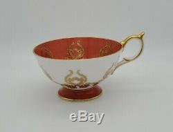 Aynsley Orange Gold Floral Center Footed Tea Cup & Saucer RARE c. 1930s Signed