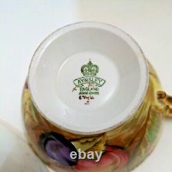 Aynsley Orchard Fruit Gold Cup Saucer Trio Signed D. Jones