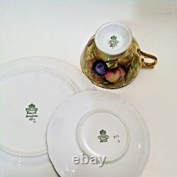 Aynsley Orchard Fruit Gold Cup Saucer Trio Signed D. Jones