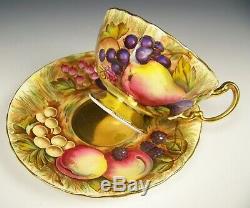 Aynsley Orchard Fruits Gold Gilt Tea Cup & Saucer Teacup Signed D. Jones