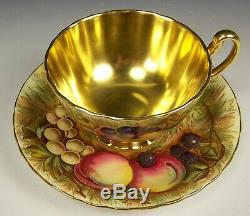 Aynsley Orchard Fruits Gold Gilt Tea Cup & Saucer Teacup Signed D. Jones