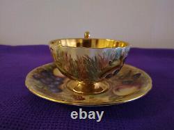 Aynsley'Orchard Gold' Cup & Saucer with Gilt Interior by N. Brunt + D Jones