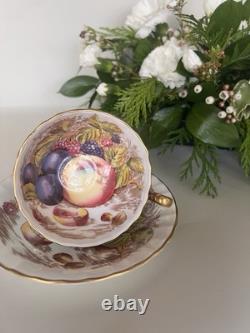 Aynsley Orchard Gold Cup and Saucer, Mint Green Exterior, Signed D. Jones