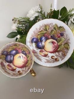 Aynsley Orchard Gold Cup and Saucer, Mint Green Exterior, Signed D. Jones